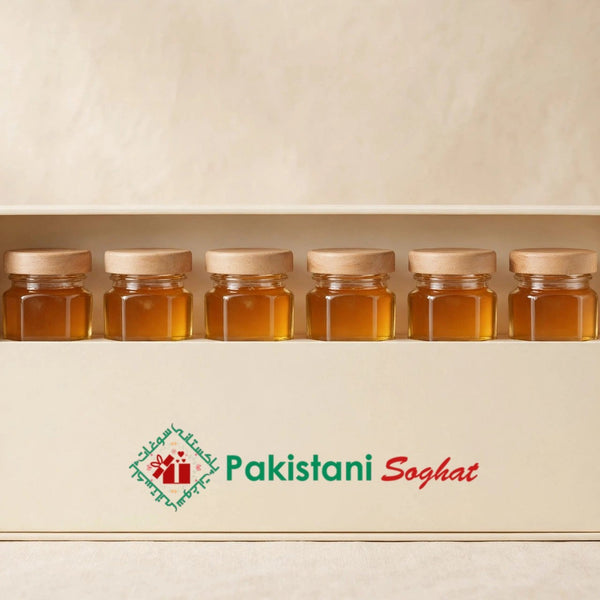 Pakistani Soghat Wild and Natural Honey Tasting Box with six small jars