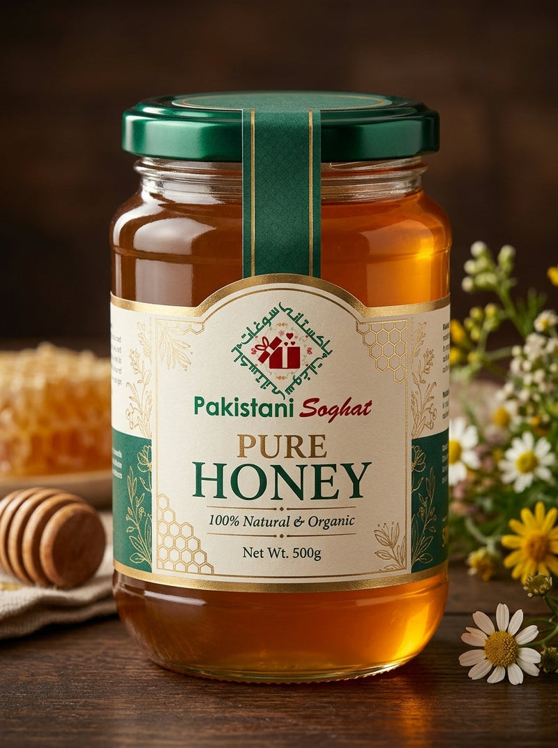 Pakistani Soghat Big Bee Forest Multiflavour Honey jar with branded label