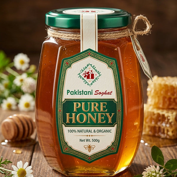 Pakistani Soghat Small Bee Forest Jujube Honey jar with branded label